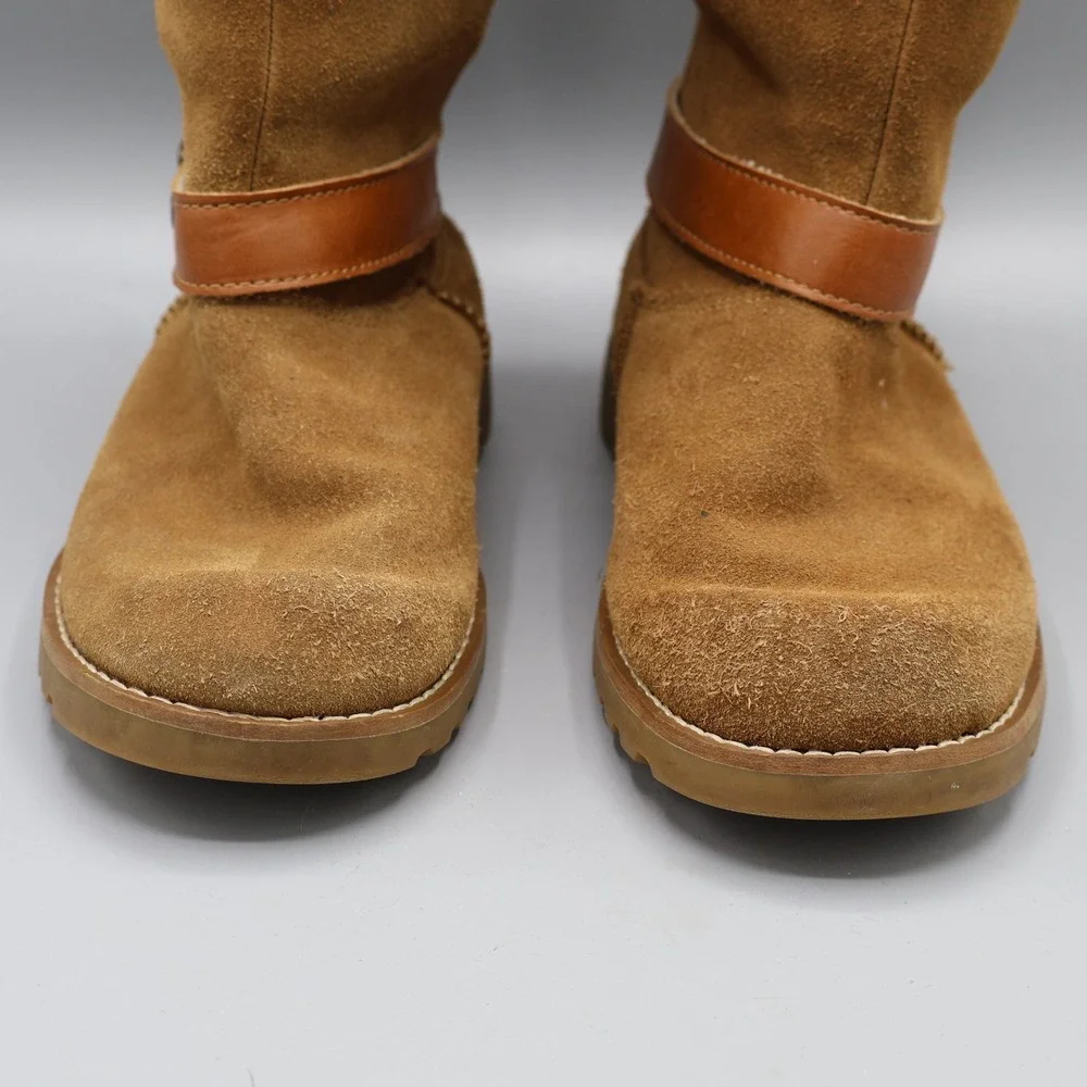 UGG Nessa Shearling Chestnut Suede Boots‎ Kids Size 1 Buckle Zip Warm Boho